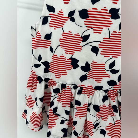 Janie and Jack Red White Blue Floral Stripe  Print Peplum Top Open Back Bow 5 - Picture 2 of 7